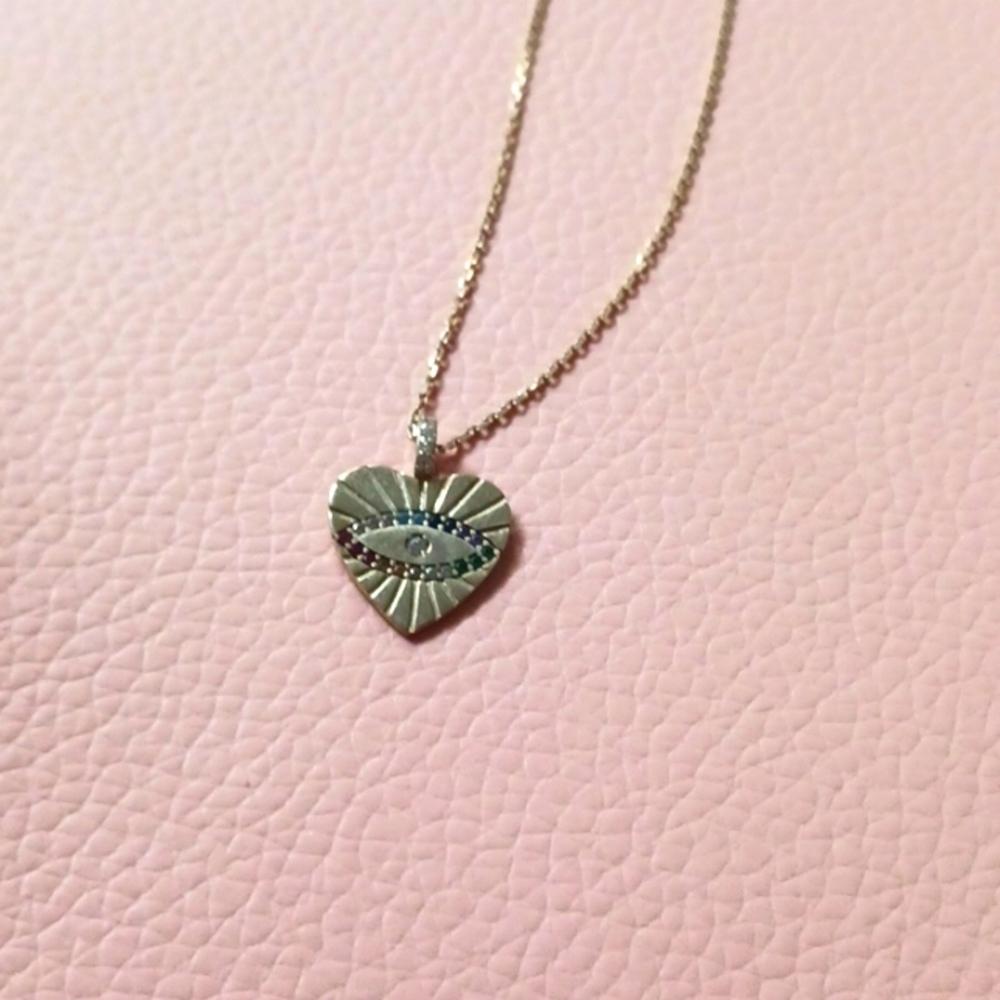925 Sterling Silver Gold Vermeil heart Necklace with Cubic zirconia sterling